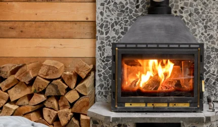 firewood services modern black wood burning fireplace cabin